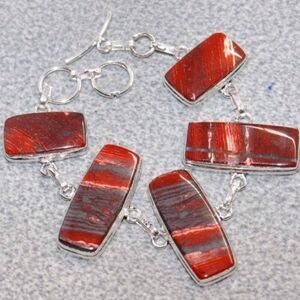 Red Jasper Gemstone 925 Sterling Silver Handmade Bracelet